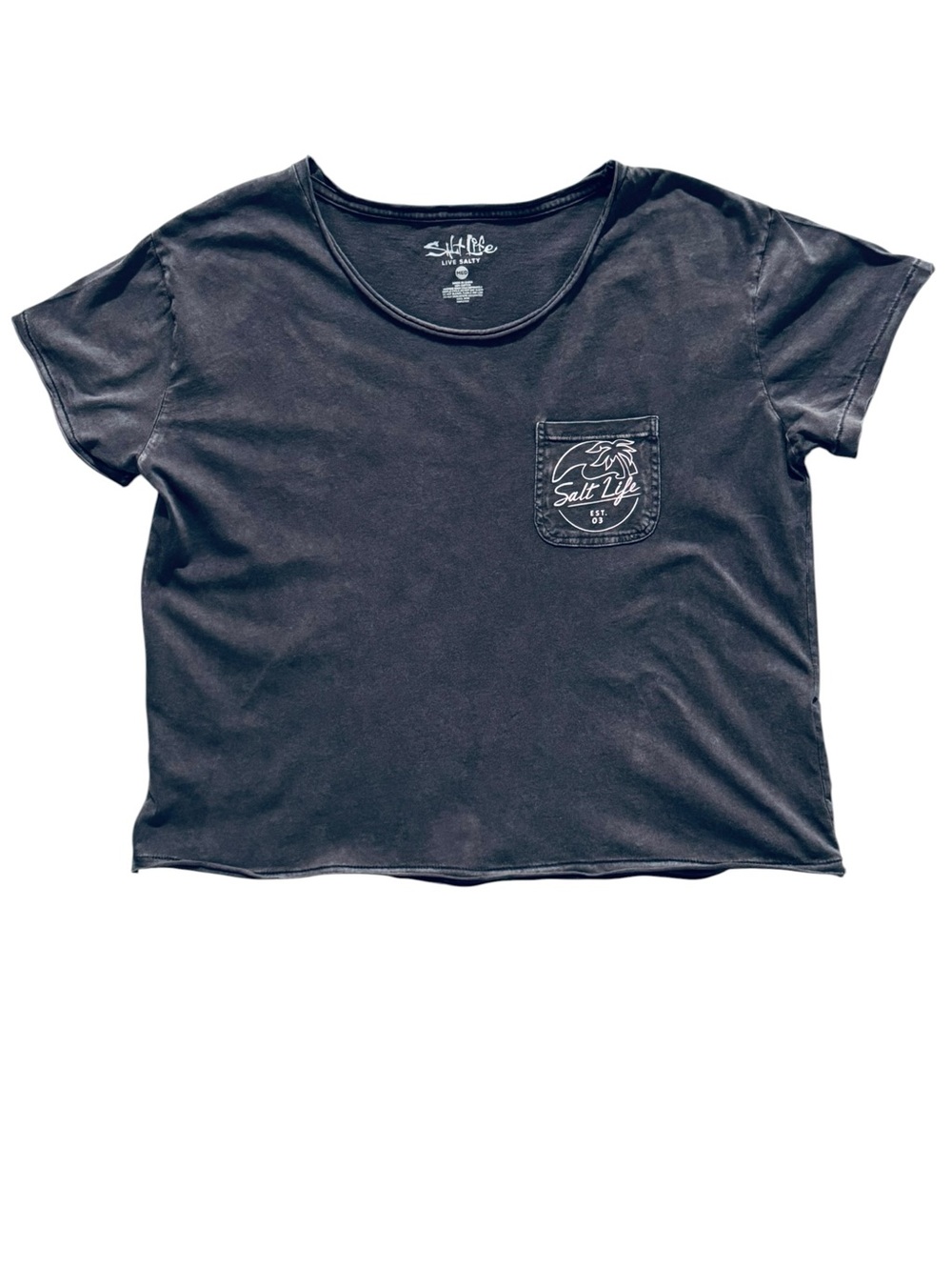 Salt Life Grey Washed Pocket Tee with White logo